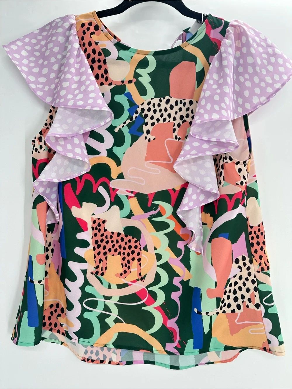 Crosby by Mollie Burch Ruffle Sleeve Cheetah Print Blouse Size Small